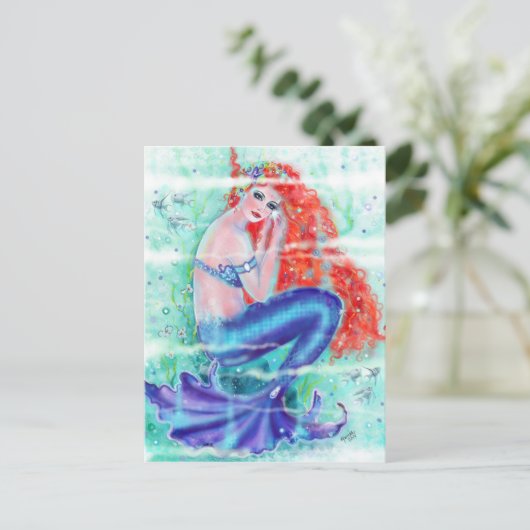 ルネの紫色の尾を持つ赤い頭の人魚 ポストカード (スタンド正面)
