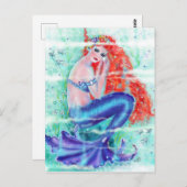 ルネの紫色の尾を持つ赤い頭の人魚 ポストカード (正面/裏面)