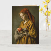 ルネサンスの女性がハートを持って立つ カード (黄色い花)