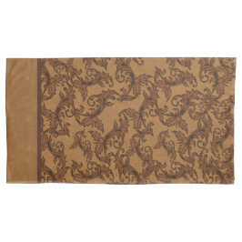 ルネサンスイタリアンスの葉の渦巻き旋回(錆と金ゴールド) 枕カバー