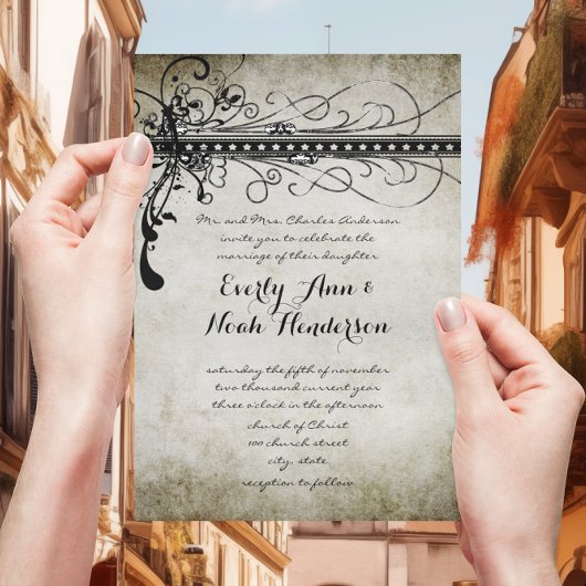 ルネサンス中世ゴールドの結婚式招待状 招待状