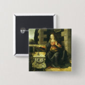 ルネサンス期の巨匠、レオナルド・ダ・ヴィンチによる『受胎告知』 缶バッジ (正面&裏面)