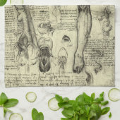 ルネサンス期の巨匠 レオナルド・ダ・ヴィンチ ヴィンテージ 人体解剖図 喉頭 下肢 キッチンタオル (折り畳み)