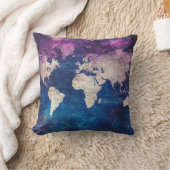 ルネサンス様式の紫色の天体世界地図 クッション (ブランケット)