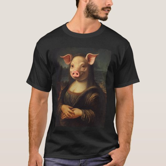 ルネサンス芸術 絵画 面白い モナリザ ブタの顔 Tシャツ (正面)