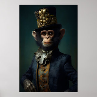 ルネサンス風の動物のサル柄プリント ポスター