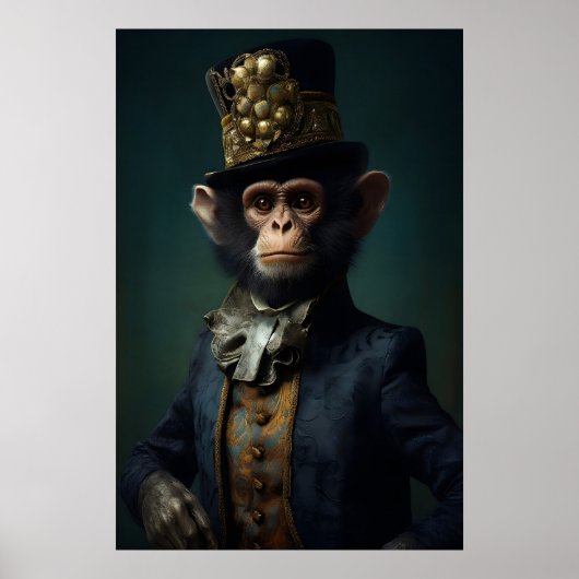 ルネサンス風の動物のサル柄プリント ポスター (正面)
