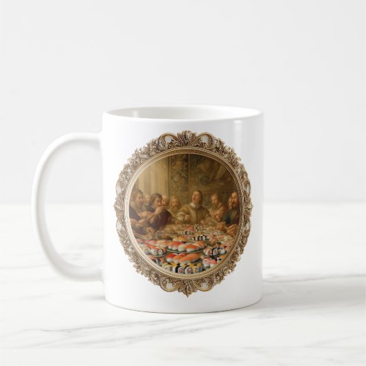 ルネサンス風刺画 寿司を食べる男 コーヒーマグカップ (左)