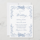 ルネサンス オーナメント フラワー ダスティーブルー ウェディング 招待状 (正面)