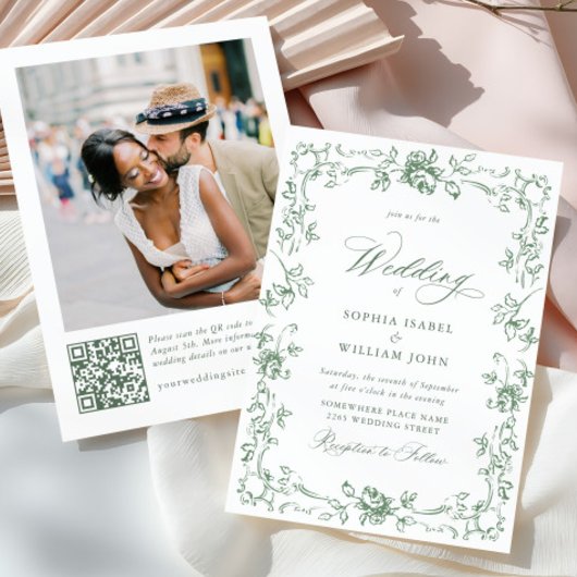 ルネサンス オーナメント フローラル サージュグリーン ウェディング 招待状