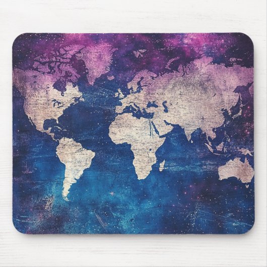 ルネサンス 紫色の 天体 世界地図 マウスパッド (正面)