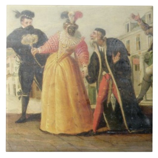 ルネサンスTの前のコメディア・デラルテの一団 タイル (正面)