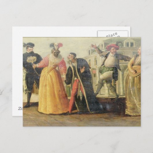 ルネサンスTの前のコメディア・デラルテの一団 ポストカード (正面/裏面)