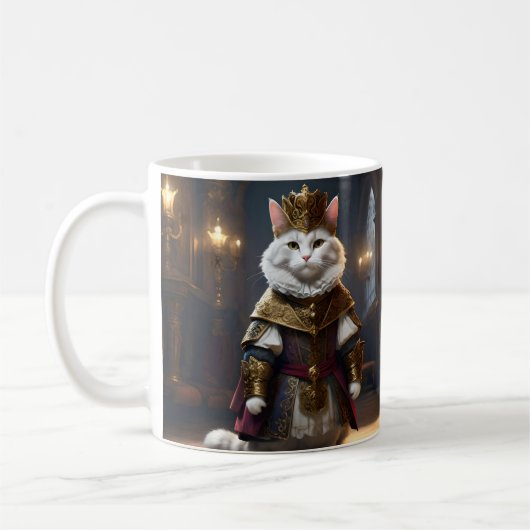 ルネッサンスの衣装を着た白猫マグカップ コーヒーマグカップ (左)
