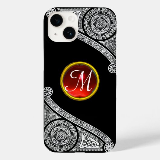 ルネッサンスアーキテクト白黒レッドジェムモノグラム Case-Mate iPhoneケース (裏面)