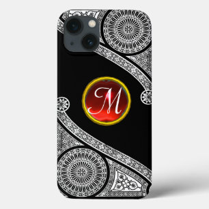 ルネッサンスアーキテクト白黒レッドジェムモノグラム iPhone 13ケース