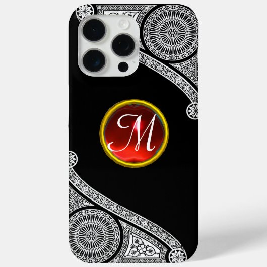 ルネッサンスアーキテクト白黒レッドジェムモノグラム Case-Mate iPhoneケース (裏面)