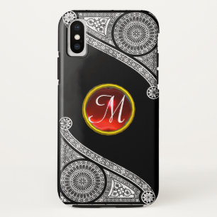 ルネッサンスアーキテクト白黒レッドジェムモノグラム iPhone XSケース