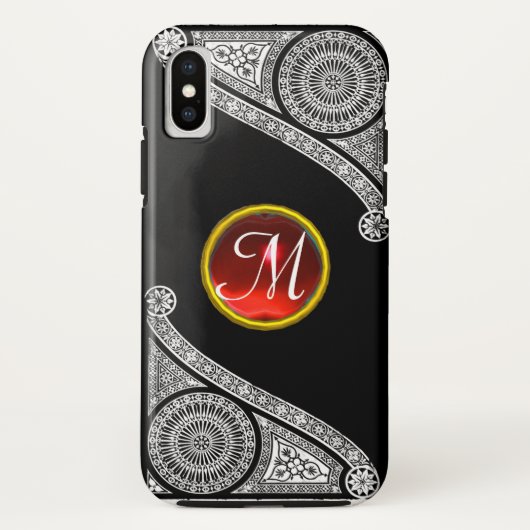 ルネッサンスアーキテクト白黒レッドジェムモノグラム Case-Mate iPhoneケース (裏面)