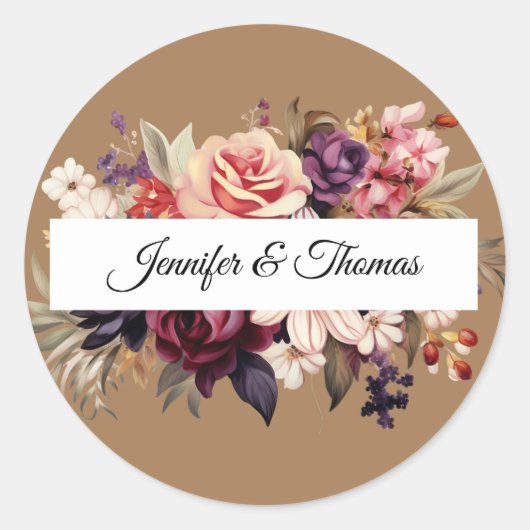 ルネッサンスエレガントフローラ結婚ステッカー ラウンドシール (正面)
