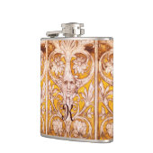 ルネッサンスグロテスク顔と金ゴールドホワイトフローラ フラスク (左)