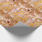 ルネッサンスグロテスク顔と金ゴールドホワイトフローラ ラッピングペーパー (角)