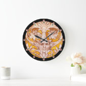 ルネッサンスグロテスク顔と金ゴールドホワイトフローラ ラージ壁時計 (ホーム)