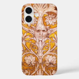 ルネッサンスグロテスク顔と金ゴールドホワイトフローラ iPhone 16ケース