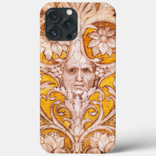 ルネッサンスグロテスク顔と金ゴールドホワイトフローラ iPhone 13 PRO MAXケース