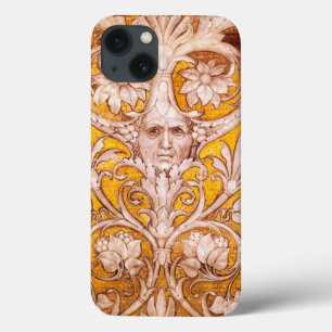 ルネッサンスグロテスク顔と金ゴールドホワイトフローラ iPhone 13ケース