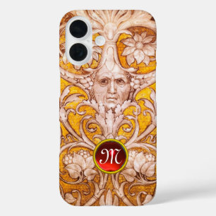 ルネッサンスグロテスク顔,金ゴールドフローラモノグラム iPhone 16ケース