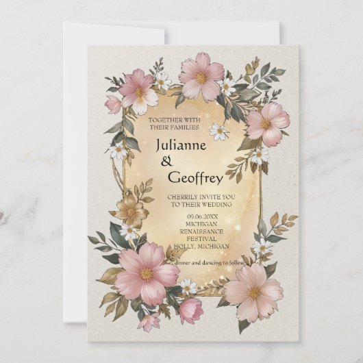 ルネッサンスフローラフレーム結婚式招待状 招待状 (正面)