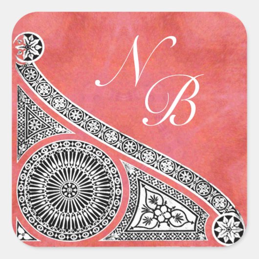 ルネッサンスモノグラムピンク赤白 スクエアシール (正面)