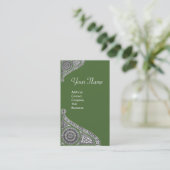 ルネッサンスモノグラム4ツリートップグリーンホワイト 名刺 (スタンド正面)