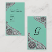 ルネッサンスモノグラム4 Luciteグリーンホワイトティール（緑がかった色） 名刺 (正面/裏面)