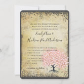 ルネッサンス中世ピンクハートリーフ結婚ツリー 招待状 (正面)