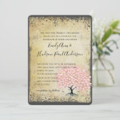 ルネッサンス中世ピンクハートリーフ結婚ツリー 招待状 (スタンド正面)