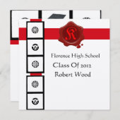 ルネッサンス卒業式レッドワックスシールモノグラム 招待状 (正面/裏面)