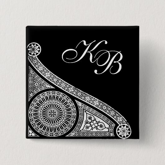 ルネッサンス白黒建築装飾 缶バッジ (正面)