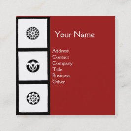 ルネッサンス白黒赤幾何学フローラ スクエア名刺