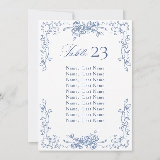 ルネッサンス華美の埃の青い座席表カード 招待状 (裏面)