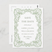 ルネッサンス華美グリーンウェディングSave the Date ポストカード (正面/裏面)