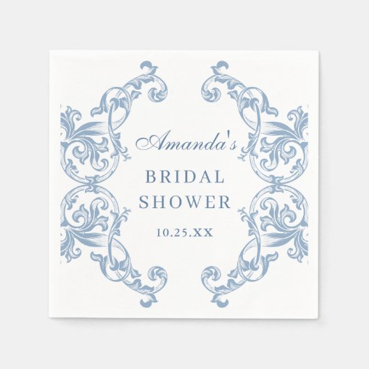 ルネッサンス華美スダスティブルーフローラブライダルシャワー スタンダードカクテルナプキン (正面)