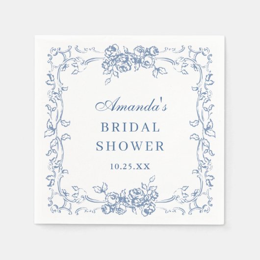ルネッサンス華美スダスティブルーフローラブライダルシャワー スタンダードカクテルナプキン (正面)