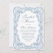 ルネッサンス華美スダスティブルーフローラブライダルシャワー 招待状 (正面)