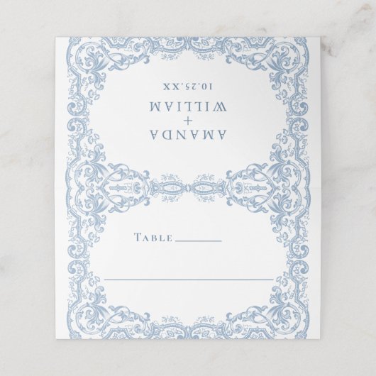 ルネッサンス華美スダスティブルーフローラ結婚ズ プレイスカード (外部開封)