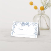 ルネッサンス華美スダスティブルーフローラ結婚ズ プレイスカード (正面)