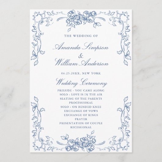 ルネッサンス華美スダスティブルー結婚の式典 プログラム (正面)
