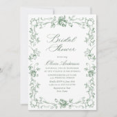 ルネッサンス華美セージグリーンフローラブライダルシャワー 招待状 (正面)
