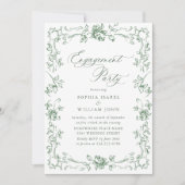 ルネッサンス華美セージグリーン婚約パーティ 招待状 (正面)